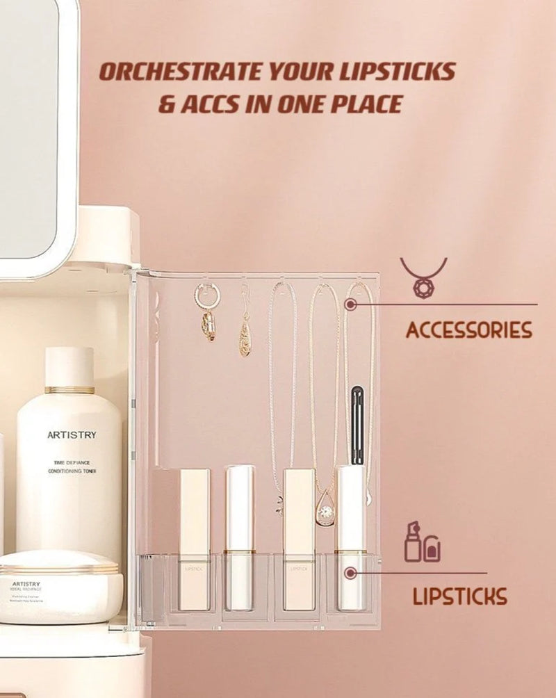 All-In-One Organizer with Led Mirror for Makeup Skincare & Accessories