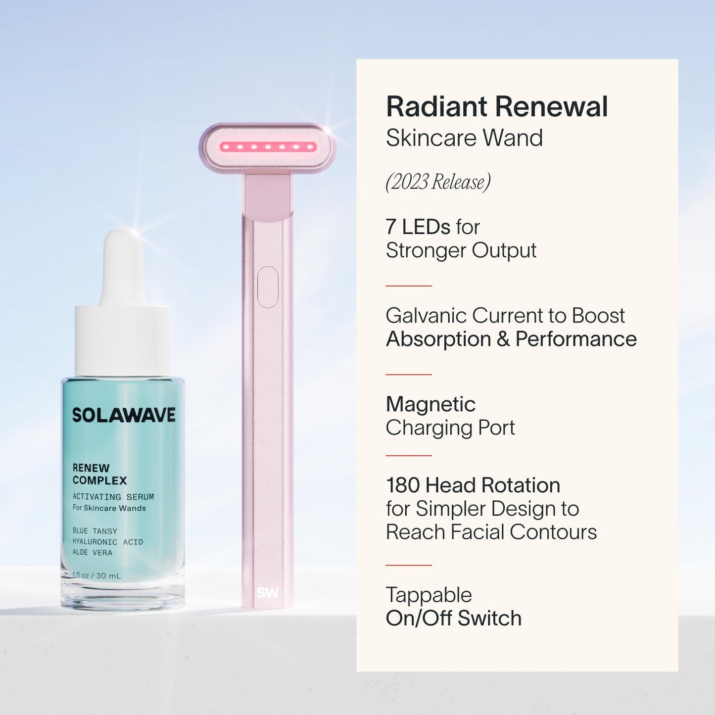 4-In-1 Radiant Renewal Red Light Therapy Wand & Renew Complex Activation Serum | Beauty Device for Face & Neck | Serum Boosts Anti-Aging Effects, Reduces Wrinkles, Dark Circles & Puffiness