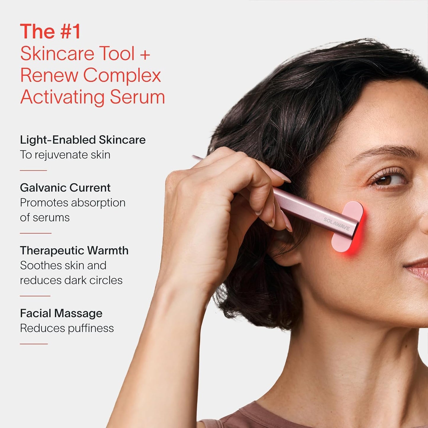 4-In-1 Radiant Renewal Red Light Therapy Wand & Renew Complex Activation Serum | Beauty Device for Face & Neck | Serum Boosts Anti-Aging Effects, Reduces Wrinkles, Dark Circles & Puffiness