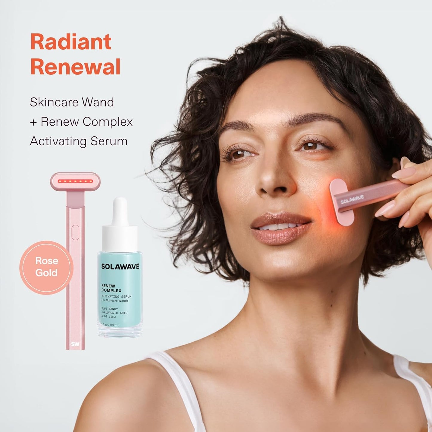 4-In-1 Radiant Renewal Red Light Therapy Wand & Renew Complex Activation Serum | Beauty Device for Face & Neck | Serum Boosts Anti-Aging Effects, Reduces Wrinkles, Dark Circles & Puffiness