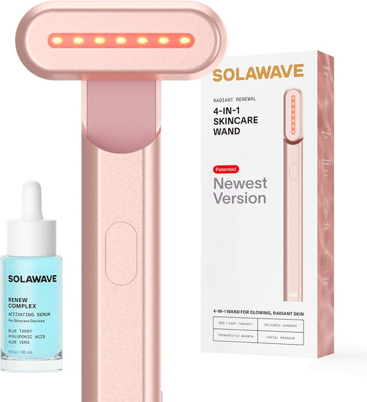 4-In-1 Radiant Renewal Red Light Therapy Wand & Renew Complex Activation Serum | Beauty Device for Face & Neck | Serum Boosts Anti-Aging Effects, Reduces Wrinkles, Dark Circles & Puffiness